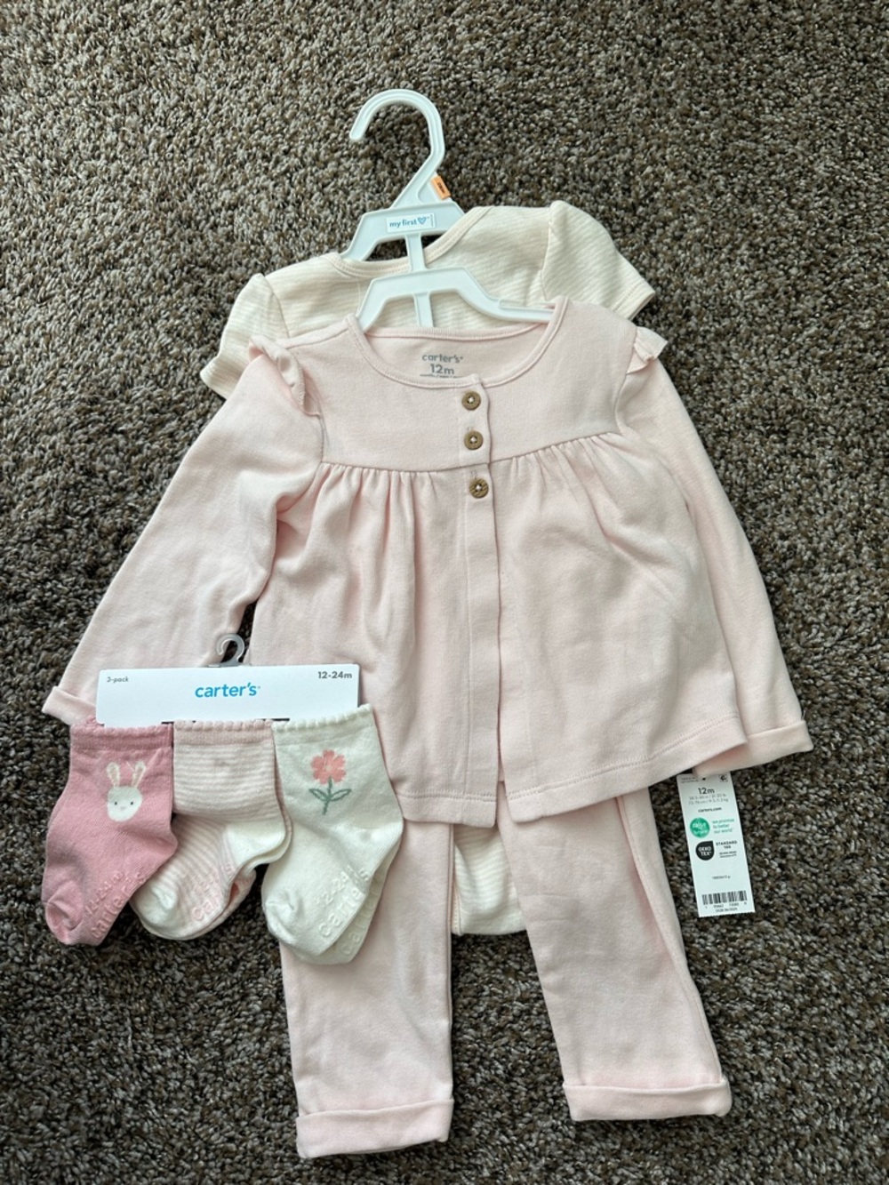 Carter's 12 month Baby Girl Pink Matching Set with Socks 12-24 mo